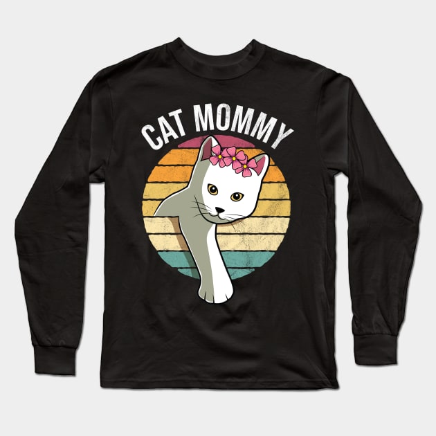 Retro Vintage Cat Mommy Funny Mothers Day Gift Long Sleeve T-Shirt by HCMGift
